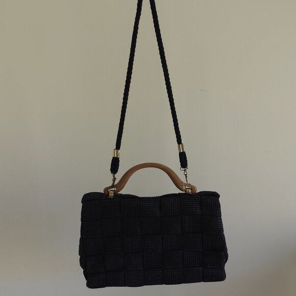 Bertini M&G Italy Dark Blue Woven Strap Handbag Vintage 80s - Picture 2 of 10